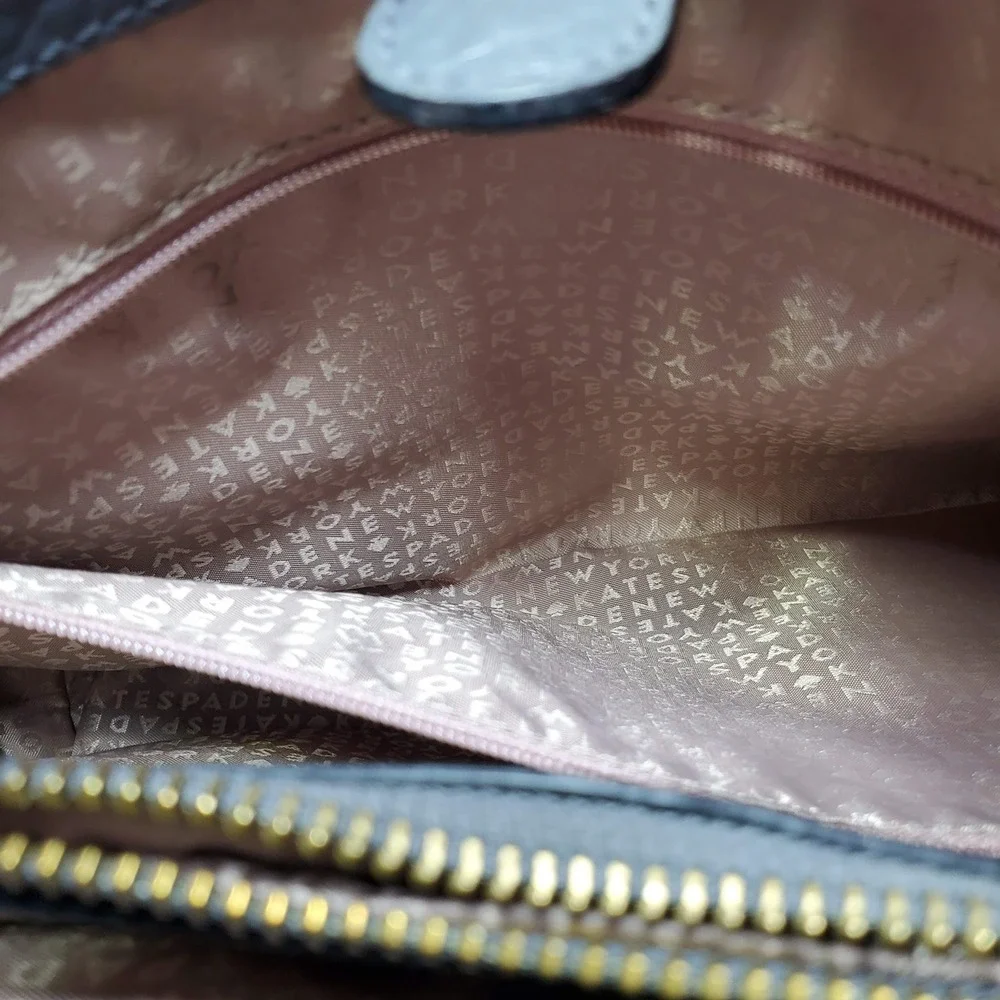Kate‎ Spade Perri Lane Women Gray Leather Pebbled Gold Hardware Crossbody Tote